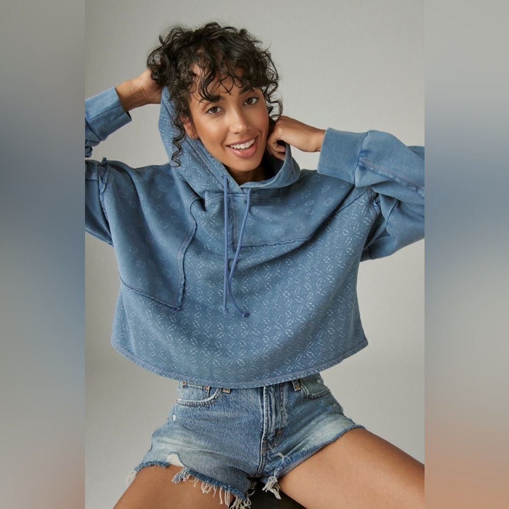 Lucky Brand Patchwork Batwing Crop Hoodie - Picture 3 of 14